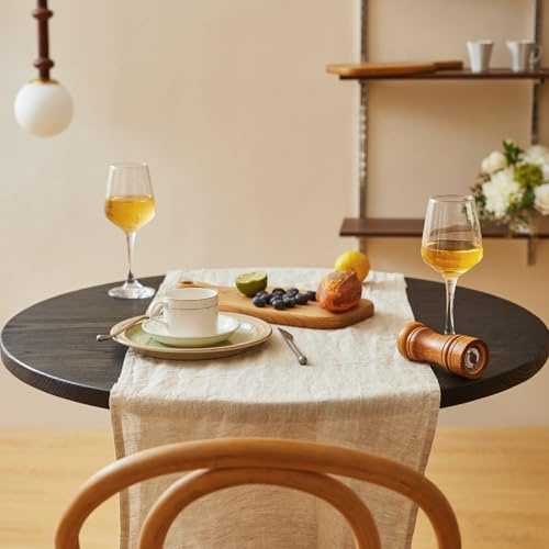 DAPU Tischläufer Leinen, 40x140cm Abwaschbare Tisch Läufer aus 100% Französisches Naturleinen, Moderne Einfarbige Tischdecke Leinenoptik für Essentisch Hochzeit Party, Beige/Naturleinen