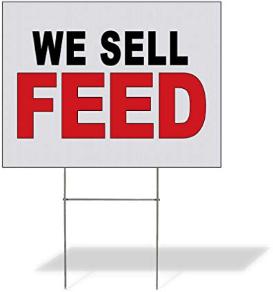 Fastasticdeals Weatherproof Yard Sign We Sell Feed Black Red Food Bar Restaurant Truck Lawn Garden Store 24x18 Inches 2 Sides Print