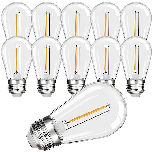 Suncan 10er Set S14 E27 Edison LED Ersatzglühbirnen LED lampe für Lichterkette,Kunststoff,1W Vintage Filament Fadenlampe, Klar, Warmweiß 2700K,LED E27 Aussenbereich, nicht dimmbar
