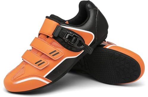 LZQpearl Unisex Fahrradschuhe, Herren Damen Rennrad Und Mountainbike Radsportschuhe Mit Gummisohle, rutschfeste Schnell Schnalle Schnürsenkelsystem Fahrrad Sneaker Orange, 42 EU