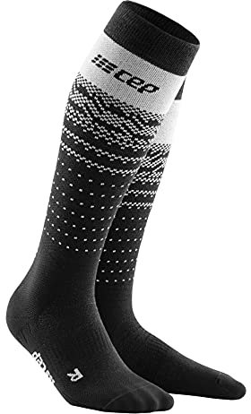 CEP - SKI THERMO MERINO COMPRESSION SOCKS für Damen | Merino Skisocken im schwarz/grauen NORDIC DESIGN Look | Größe II