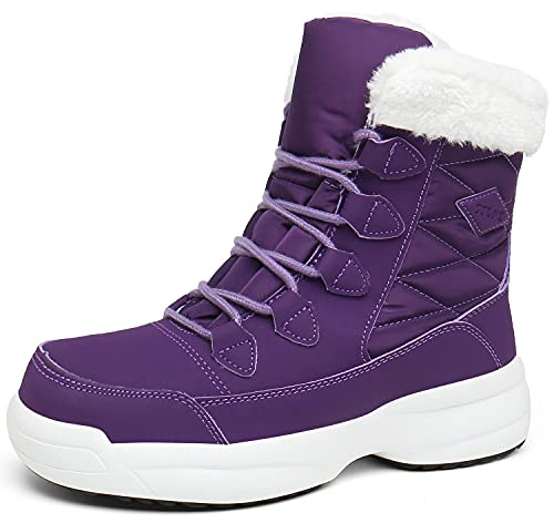 ZYLDK Bottes Femme Chaussures Coton Bottines Hiver Imperméable Bottes de Neige Fourrée Chaude Courtes Bottines,Violet,40