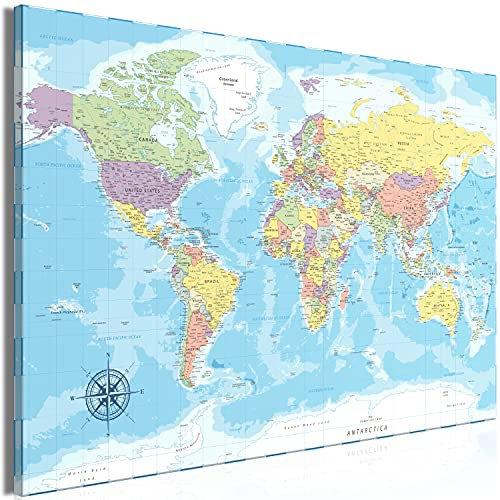 B&D XXL - Akustikbild Weltkarte Bilder Akustikschaum Hochleistungsschallabsorber Schallschutz Leinwand 1 tlg Wandbild Raumakustik Schalldämmung Worldmap Kontinente k-C-0128-b-a