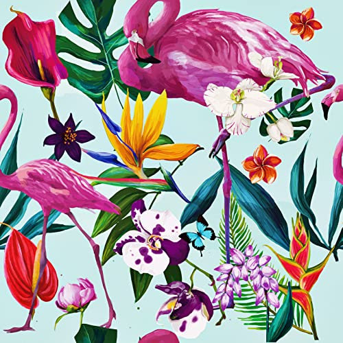 Dschungel Tapete Blumen Klebefolie Muster für Möbel Schrank Flamingos Tapete Blau/Petrol Wohnzimmer Deko Möbelfolie Selbstklebend Wandtapete Grün Blätter PVC Türfolie Selbstklebend 60CM× 300CM
