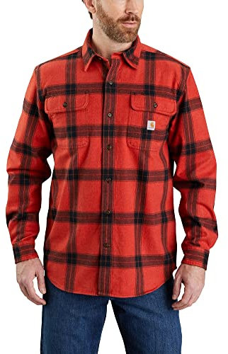 Carhartt Men's 105439 Loose Fit Heavyweight Flannel Long-Sleeve Plaid Shirt, Chili Pepper, XXL