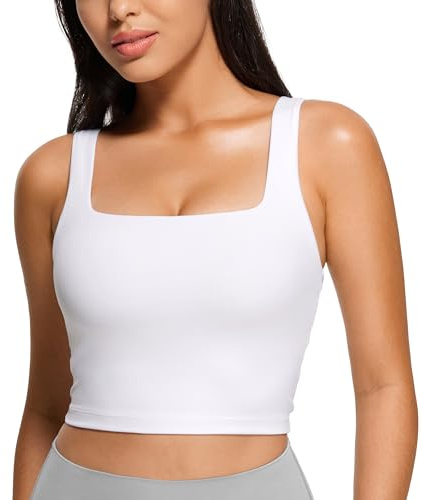 CRZ YOGA Butterluxe Square Neck Crop Tank Top White 14