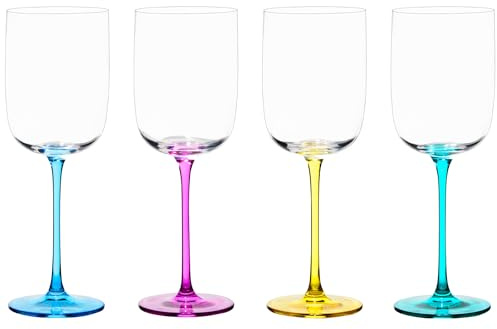 Anton Studio progetta bicchieri da vino fatti a mano Gala perfetti per vino rosso, vino bianco, acqua o bevande - 350 ml - Multicolore - Set di 4 eleganti bicchieri da vino