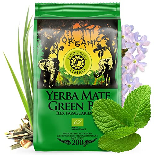 Mate-Tee Green Yerba Organic BIO Limao | Strong lemon flavor and aroma | Yerba Mate Tee Organic, natural blend, 200g | Traditionell geerntet, ohne Rauch getrocknet | Organisher Lose Blätter Mate Tee