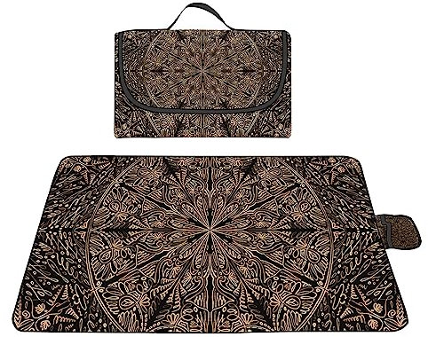 TengYuer Picknickdecke 180x200cm Stranddecke Wasserdicht Sandfrei Isoliert Faltbar Strandmatte mit Tragegriff Outdoor Campingdecke XXL für Camping Parks Strände Picknick Braunes Mandala