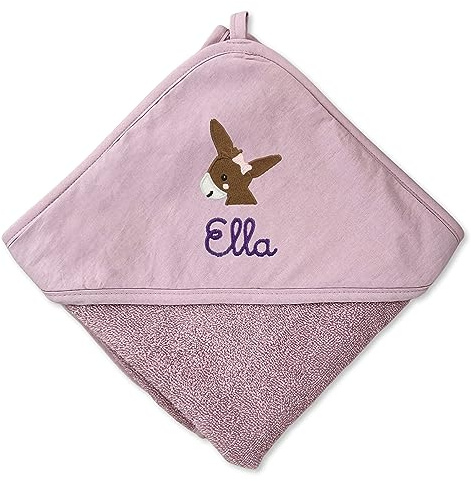 upstitch studio - Asciugamano con cappuccio per neonati (75x75 cm) e bambini (100x100 cm) con nome personalizzato per ragazzi e ragazze, in 100% cotone - Asciugamano per neonati e bambini (colore