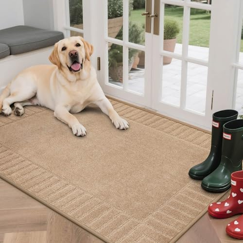 BEQHAUSE Door Mat for Indoor & Outdoor,Dirt Trapper Barrier Mat Super Absorbent Machine Washable Front Doormats Rug with Non-Slip TPR Backing (Taupe, 80x120cm)