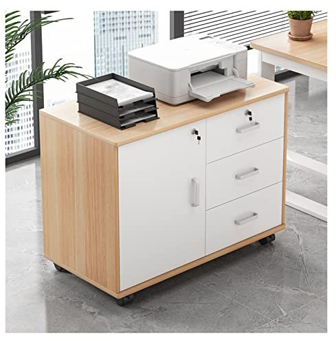 Aktenschrank Aktenschrank aus Holz mit 3 Schubladen, mobiler seitlicher Aktenschrank auf Rädern, Druckerständer, Aufbewahrung, Organizer, Schrank for das Heimbüro Büroschrank ( Color : Log color )