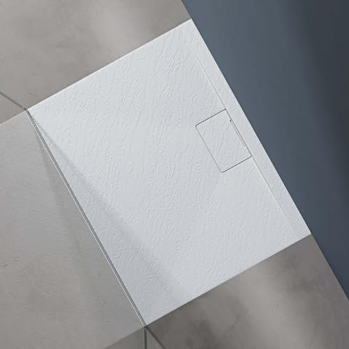 doporro Plato de ducha 70x90x3cm plano de fundición mineral en color blanco rectangular conexiones DIN apto para instalación a ras de suelo Geoma07