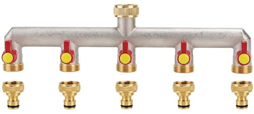 LALAGO 5-Wege-Wasserhahn, Gartenschlauch 3/4 Zoll Adapter, Garten Verteiler Wasserverteiler, Schlauchadapter 5 Wege, 5 Schläuche Wasserhahn Adapter