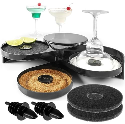 SALT Rimmer Set 3-Tier-faltbarer Stangen-Glas-Rimmer-Set für Cocktails mit 2 Spülung und 3 Schwammpolster Plastik Plastik Black Zucker Glas Rimming Barkeeper Tool für Cocktails Margarita xiangbaoshang