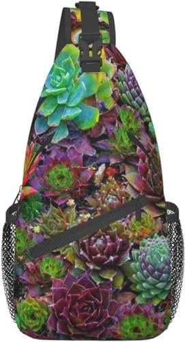 KWQDOZF Sling-Rucksack Umhängetasche Brusttasche Sukkulenten-Druck Sling-Tasche für Reisen Sport