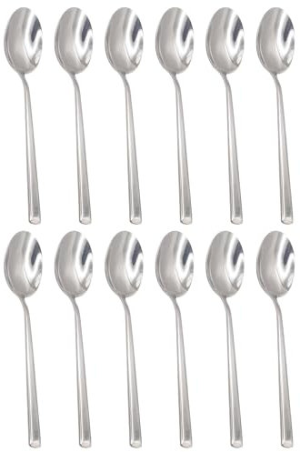 Argon Tableware Tondo Stainless Steel Dessert Spoons - 21cm - Pack of 12 - Silver Dining Table Spoon High Polished Dishwasher Safe 12-Piece Dinner Cutlery Set