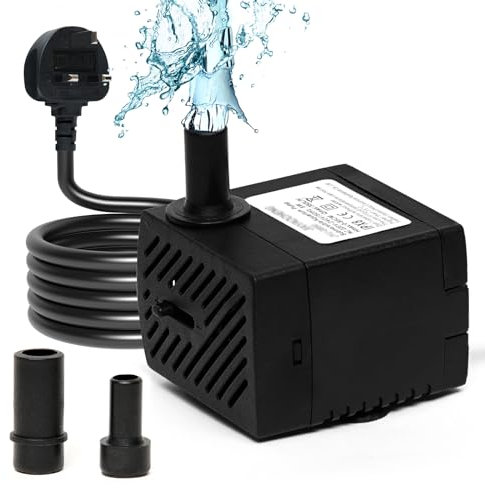 Puddry Small Water Feature Pump, Mini Submersible Water Pump (350L/H, 5W) with 4.6ft Power Cable 2 Nozzles, Adjustable Ultra Quiet Water Pump for Fish Tank, Pet Fountains, Pond, Aquarium, Hydroponics