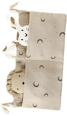 churuso Aufbewahrungstasche für Babybetten, zum Aufhängen, aus Baumwolle, Organizer mit 2 Taschen für Sabber, Lätzchen, Spielzeug, Windeln, Beißringe