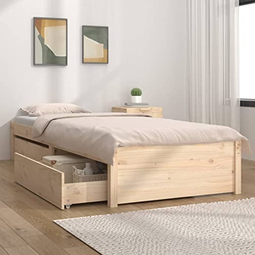 Homgoday Bett mit Schubladen Stauraumbett Bettgestell Holzbett Bett Einzelbett Bettrahmen Schubladenbett Gästebett Jugendbet Schlafzimmer 90x200 cm