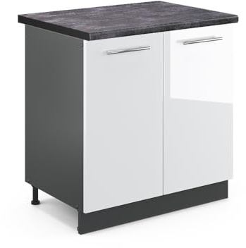 Vicco Spülenunterschrank Fame-Line, Weiß Hochglanz/Anthrazit, 80 cm, AP Anthrazit
