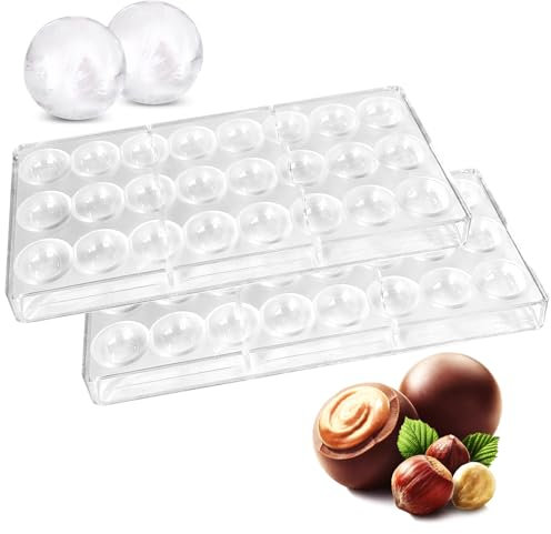 LURNODY 2 Stücke Pralinenform Polycarbonat Set, Schokoladenform Runde 24 Kavitäten hohlkörperformen für pralinen, Zur Herstellung Von DIY-Schokolade, Eiswürfeln, Süßigkeiten, Hochzeitstorte