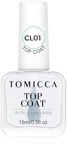 TOMICCA Vernis à Ongles Top Coat, 15ml Brillant & Protecteur, Séchage Rapide & Longue Durée Vernis Transparent, à Base d'eau Vernis à Ongles pour DIY Nail Art Manucure