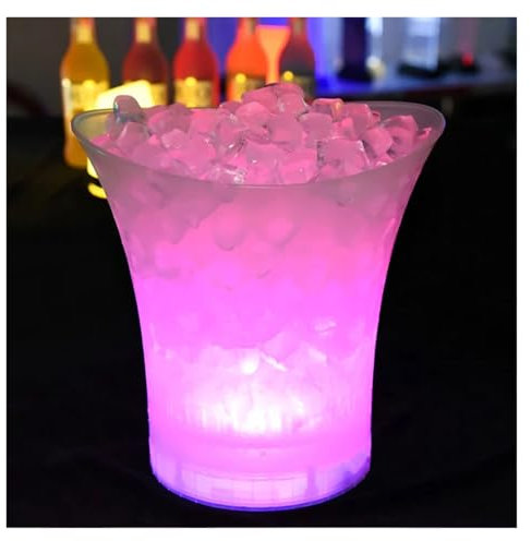 HWJFDC Ice Bucket 5L Waterproof Plastic Ice Bucket Light Up 4 Color Champagne Beer Bucket Bars Night Party Bars Nightclubs(Pink)