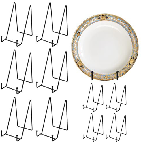 Oungy 10 Stück Tellerständer Metall, 6 Zoll Deko Tellerhalter Metall Buchaufsteller Schwarz, Eisen Display Bilderständer, Postkartenständer, Staffelei Aufsteller Teller Ständer für Foto Bilder Bücher
