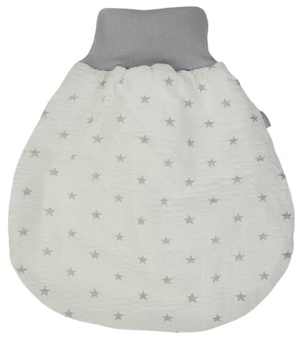 Lilakind Baby Baumwoll Strampelsack Kleinkind Schlafsack Weiß Graue Sterne - Made in Berlin Gr. L