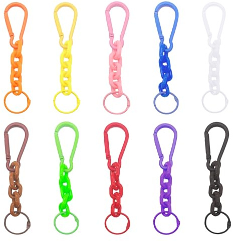 XCSJ 10 Stück Schlüsselanhänger mit Karabiner Bunt Schlüsselband Karabiner mit Ovale Acryl Verbindungsringe und Schlüsselanhänger Ring für Täglich, Büro, Outdoor, Camping, Angeln (Mehrfarbig)