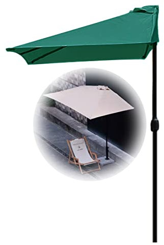 Demi-parasol mural semi-rectangulaire 2 x 1 m 2,5 x 1,3 m en acier résistant aux UV avec manivelle facile à utiliser et à installer, Vert, 200cmX100cm