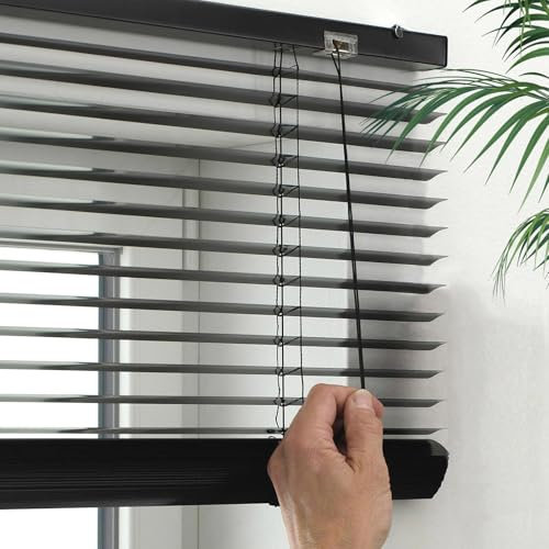 Alu-Jalousien 45cm,60cm,75cm,90cm,105cm,120cm,135cm,150cm,Horizontale Verdunkelungs Jalousien,Schwarze Aluminium-Metall-Fensterjalousien,Anti-UV Wasserdicht Lichteinstellung,WxH-105x130cm/41x51in