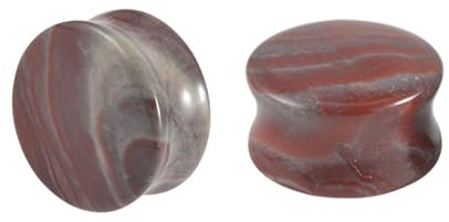 Mesnt Dehnstäbe Tunnel Set Ohr Expander Plug6mm, 2PCS Stein Naturstein (jeder ist leicht Anders) Ohr Tunnel Plug Piercing Schmuck, Rot