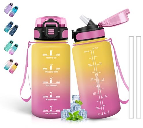 Bouteille pour enfants eau sans fuite, motivante avec échelle de temps, facile à nettoyer, pour école, camping, voyage