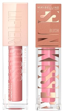 Make-Up Set aus Maybelline New York Lipgloss für voller wirkende Lippen, Lifter Gloss 003 Moon (Rosa), 5,4 ml + Maybelline New York Sunkisser Blush, für sonnengeküssten Glow, 05 Blazing Blush, 4,7 ml
