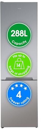 Abode Fridge Freezer Freestanding with Reversible Door, Adjustable Thermostat & Feet, 70/30 288 Litre, 180cm High, LED Light, Silver A180FF541E1S