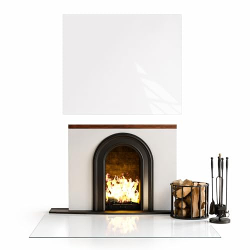 TMK ArtDeko Placa de cristal para chimenea, placa rectangular de cristal templado para una protección óptima contra chispas, color blanco, 60 x 52 cm