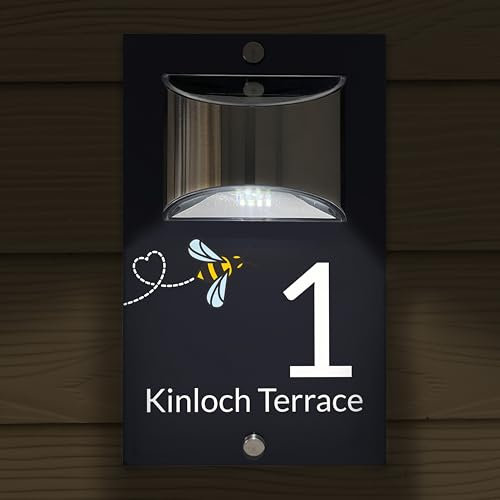 Custom Signs Solar Illuminated Modern Anthracite Grey House Number Sign 24cm x 14.5cm Bee