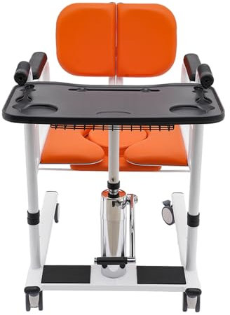 Chaise de transfert hydraulique pour patient, 41 à 65 cm, hauteur d'assise réglable avec chaise longue à 180 °, roulettes, fauteuil roulant, pour maison de retraite/hôpital, avec siège de toilette et