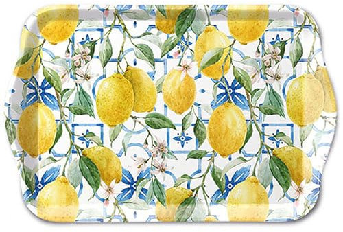 Ambiente Vassoio 13 x 21 cm in melamina con motivo limoni – per decorare e servire – piccolo vassoio da portata per caffè, tè, colazione, decorazione da tavolo, estate, giardino, mediterraneo, giallo