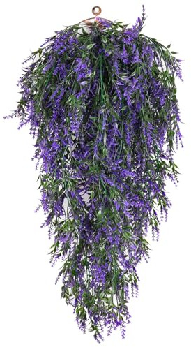2 Stück Kunstpflanze Künstliche Pflanzen Hängend Kunstpflanzen Wie Echt Outdoor Wetterfest Kunstblumen Hängend Balkon Hängepflanzen Plastik Hängepflanze Künstlich Blumen Balkonpflanzen für Deko-Lila
