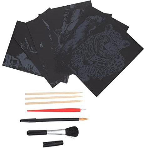 Yardwe Diy Junge Mädchen Scratch Papier Mit Werkzeugen Für Kratzmalerei Schwarzen Kratzpapier Kreative Bastelarbeiten Für Junge Mädchen Und Familie