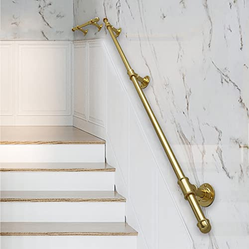 Gold Handrail for Stairs - Complete Kit 1m-6m Industrial Staircase Railing Grip Bar Wall-Mounted Wrought Iron Handrail for Indoor/Outdoor Safety (Size: 200cm)