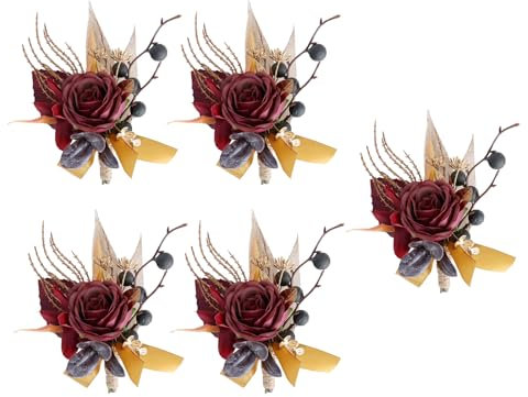 NPXUAMTJ Set mit 5 handgefertigten Ansteckblumen für Trauzeugen, Seidenblumen, Boutonniere mit Anstecknadel für Hochzeiten und Abschlussbälle