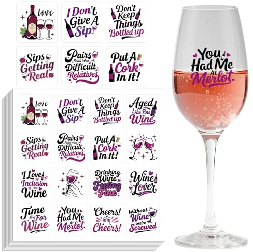 GLOBLELAND 8 Sheets 128 Pcs Static Clings Reusable Stickers Removable Glass Drink Markers Wine Stickers for Party BBQ Bridal Shower