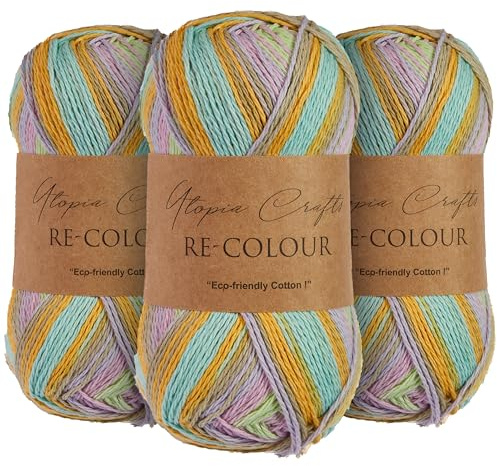 Utopia Crafts Re-Colour Knitting & Crochet Yarn 3x 100g (Fresh Blooms)