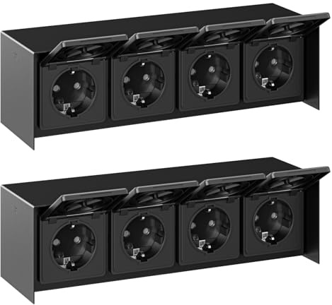 ledscom.de 2 prises extérieures quadruples STEDDA, IP44, en acier inoxydable noir, à montage horizontal, prises pour le jardin, la terrasse et l'extérieur
