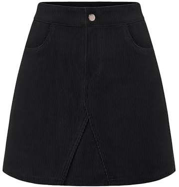 Timormode Women Corduroy Skirt High Waisted Mini Pencil Skirts with Pockets Basic Casual Spring Skirt TMS8020 Black S