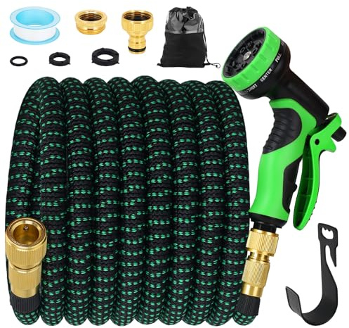 75FT Expandable Garden Hose Garden Hose with 10 Function Nozzles Equipped with 3/4 Inch and 1/2 Inch Fittings Flexible Water Pipe Leak Proof Telescopic Hose for Gardening Car Washing and Yard Use